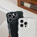 Yeddabox for iPhone 15 Pro Case Cute Wavy Polka Dot Phone Case Soft TPU Slim Shockproof Phone Cover for Women Girls, White