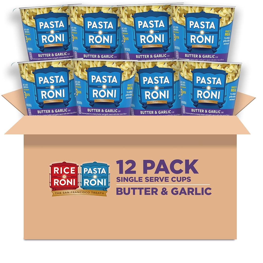 Pasta Roni Cups Mix, Butter & Garlic Pasta, 2.15 Oz (Pack of 12), Best By 05, 2025