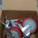 5 Inch Total Lock Caster - Red Polyurethane Wheel - 1/2"-13 x 1.5" Threaded Stem Set of 4