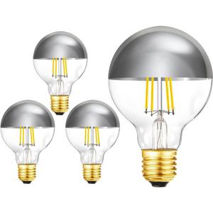 Half Chrome Light Bulb Dimmable 6W Anti Glare LED Light Bulbs 60 Watt E26 Silver Dipped Bulb 4000K Daylight G25 Globe Shape Decorative LED Bulbs G80 Bulbs for Bathroom,Vanity,Mirror,4 Pack