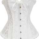 Bustier Corset Top for Women | Overbust Lace Up Waist Cincher Shapewear Lingerie (Small, White)