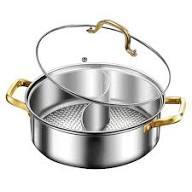 Thickened 316 Stainless Steel Saucepan, 6 Quart Double Handle 2 Divided Grid Hot Pot with Lid for Cooking in Kitchen and Outdoor (M)