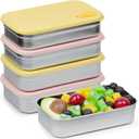 4 Pack Stainless Steel Snack Containers, 22oz Reusable Food Storage Containers with Lids, Metal Meal Prep Lunch Box, Dishwasher Safe, Snack Box Container for Trave & Outdoor Camping (Pink, Yellow)