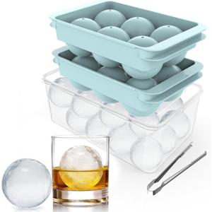 Large Ice Ball Maker Mold, 1.9" Round Ice Cube Mold for Whiskey Bourbon Cocktail, 6 Balls, Sphere Ice Mold, Big Ice Cube Tray with Container and Tongs, Easy to Fill & Release (Blue)