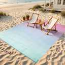 Lahome Reversible Rv Rugs for Outside Camping, 8x10 Waterproof Pool | Portable Beach Area Rugs Lightweight Plastic Straw Carpet for Porch Backyard Garden, Pink Blue 8'x10'