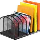 7-Section Metal Upright File Sorter Organizer, Office Small Letter Sorter Desktop File Organizer Metal Mesh Iron Sole, Black (1Pack)