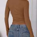 PRETTYGARDEN Women's 2025 Summer Long Sleeve Henley T Shirts Ribbed Knit Button Slim Fitted Basic Casual Going Out Fall Tops (XX-Large, Brown)