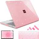 Compatible with 12.4 inch Microsoft Surface Laptop Go 3 Go 2 Go 1 Models: 1943 20132023 2022 2020 Release, Plastic Hard Shell Case with Keyboard Cover & Screen Protector, Sparkly Pink