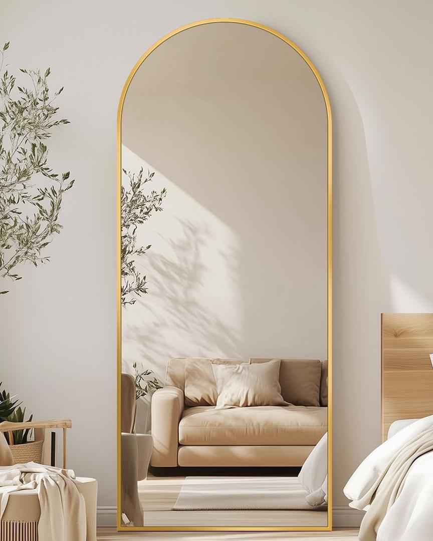 Full Length Mirror, 58"x19" Floor Mirror, Arch Floor Standing Mirror Freestanding Arch Full Body with Stand for Bedroom, Hanging Mounted for Living Room Cloakroom, Gold