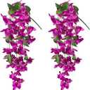 2PCS Bougainvillea Artificial Hanging Flowers Plants for Outdoors Outside Spring Decoration, Faux Silk Flowers Fake Vines UV Resistant Look Real Realistic for Front Door Porch Planter Balcony, Fuchsia