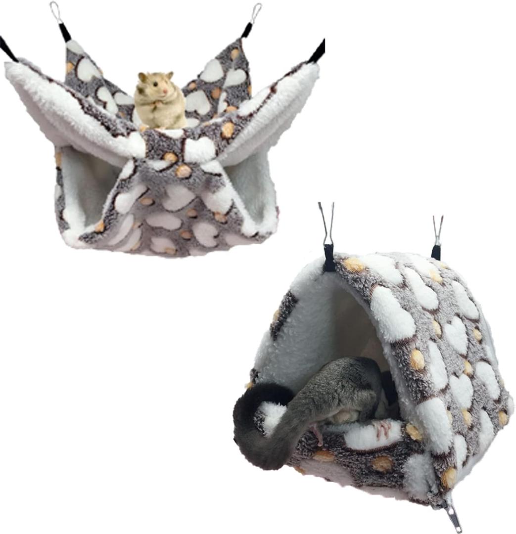 2 Pieces Small Pet Cage Hammock Guinea Pig Bed Hideout, Warm Rat Hammock Bed Bunkbed Sugar Glider Hammock Guinea Pig Cage Accessories Bedding for Squirrel Rat Hedgehog Chinchilla Nest Tent (Coffee)