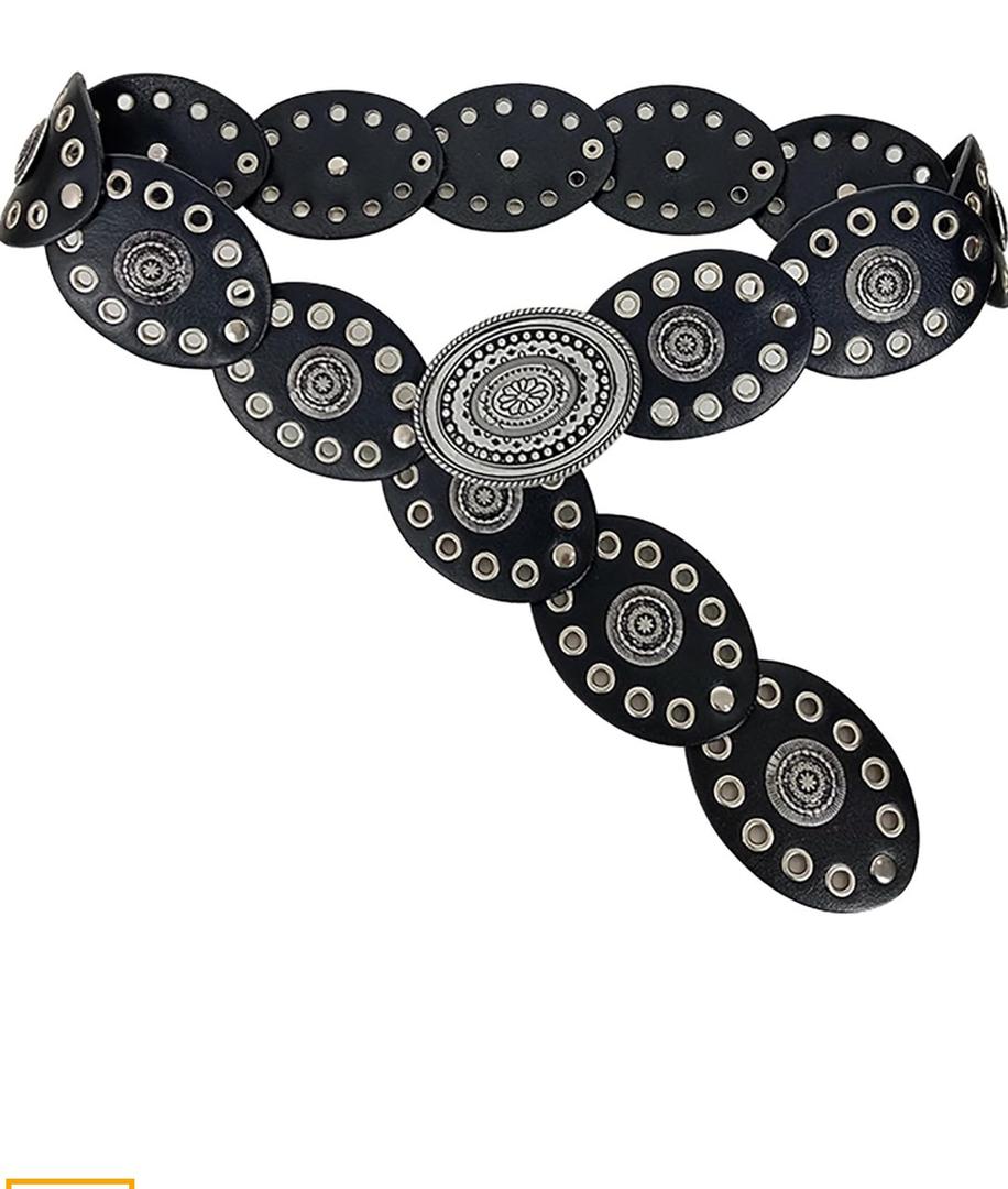 INOGIH Women's Wide Western Cowboy Disc Belt Vintage Cowgirl Concho Leather Belts Boho Style for Jeans Dress Skirt