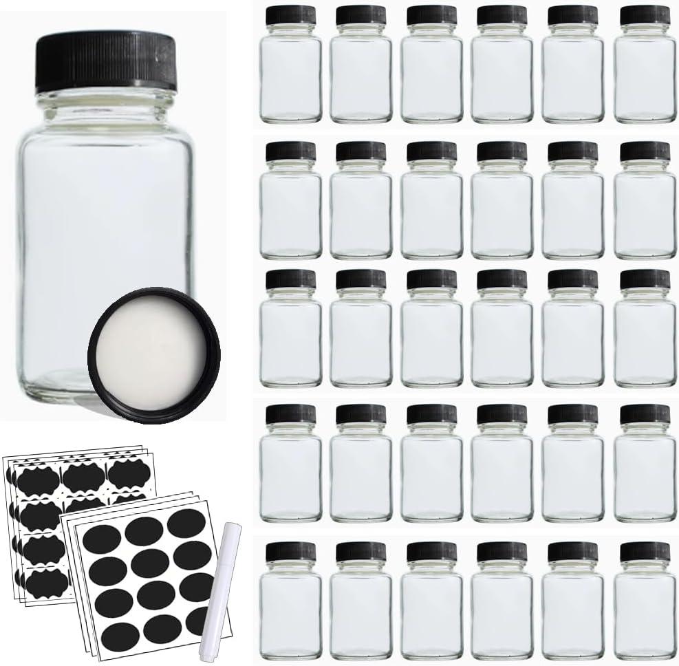 30 Pack 2oz Mason Jars with Lids,Empty Cosmetic Containers Round Airtight Glass Jar with black Lids for Storing Lotions, Powders, Ointments