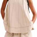 Women's 2 Piece Outfits Sleeveless Crew Neck 2025 Summer Casual Loose Tank Top Wide Leg Shorts with Pockets (Medium, Apricot)