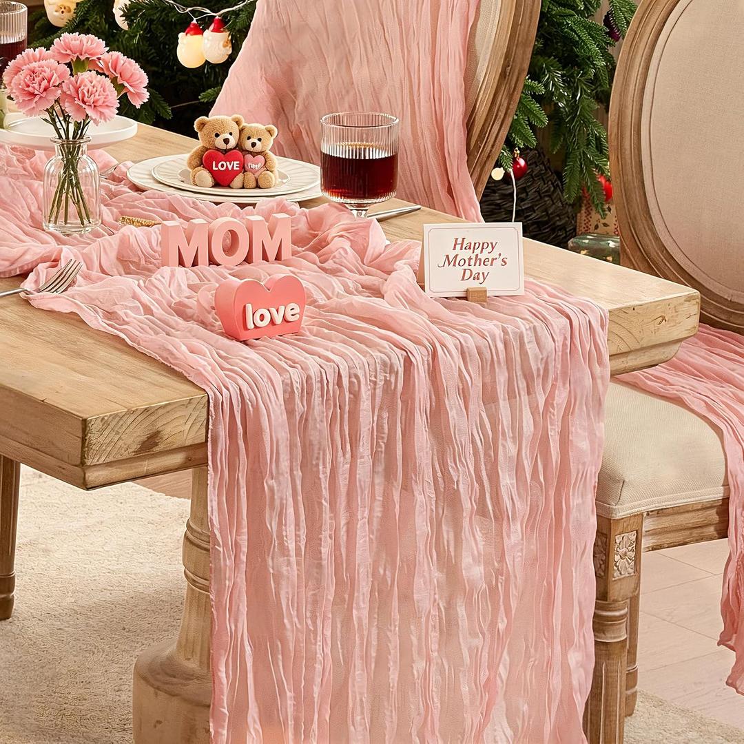 6 Pack Dusty Pink Table Runner Graduation Cheesecloth120 Inch Boho Rustic Gauze 10 FT Cheese Cloth Table Runners Decorations for Mother's Day Birthday Baby Shower Wedding Holiday Home Party Decor