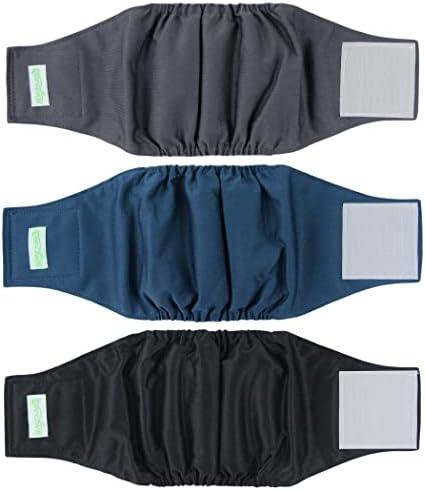 Wegreeco Washable Male Dog Belly Band - Pack of 3 - Washable Male Dog Belly Wrap, Small Doggie Dog Diapers Male for Doggy Puppy (Black, Charcoal, Navy, Small)