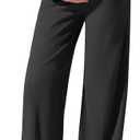 G4Free Ribbed Maternity Yoga Pants with Pockets Over The Belly Wide Leg Casual Pregnancy Lounge Trousers (Medium Petite, Black)