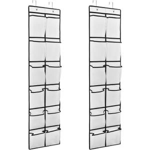GOMAJI 2PK 12 Large Pockets Over Door Hanging Shoe Organizer (White)