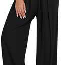 UEU Women's Linen Palazzo Pants Wide Leg High Waisted Lounge Casual Beach Pants with Pockets S