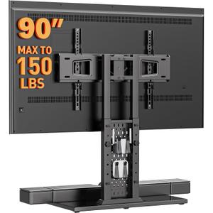 Perlegear Universal Swivel TV Stand for 42-85 90 Inch TVs, Television Stands with Pegboard Storage, Height Adjustable Table top TV Stand Mount, Glass Base up to 150 lbs, Max VESA 600x400mm PGTVS36