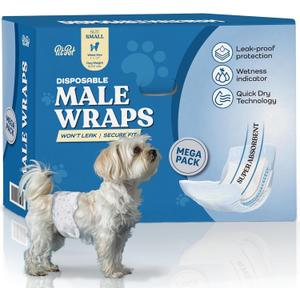 Comfortable Male Dog Diapers - 30-Pack Super Absorbent Disposable Male Dog Wraps- FlashDry Gel Technology, Wetness Indicator Doggie Diapers- Leakproof Belly Wraps for Incontinence, Excitable Urination (Small)
