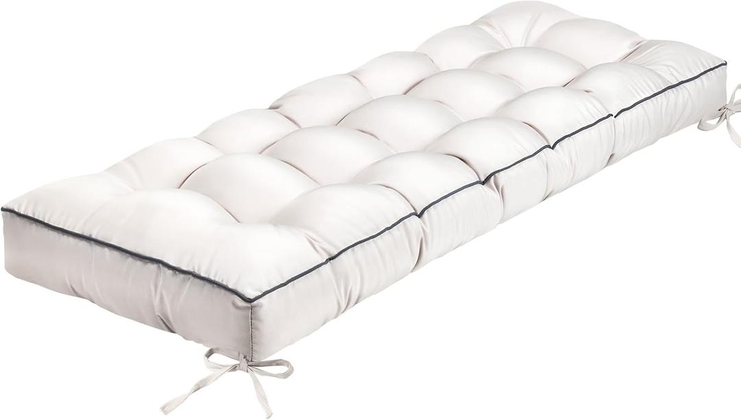 Outdoor Bench Cushion, Tufted Patio Seat Pad for Garden Bench, Porch Swing, Indoor/Outoor Furniture (Cream, 42X16X4)