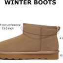Women's Genuine Suede Winter Mini Boots Water Resistant Snow Booties with Cozy Faux Fur Lining Anti-Slip Memory Foam Insole Lightweight Pull On Ankle Boots Outdoor, Size 8.5 (Beige)