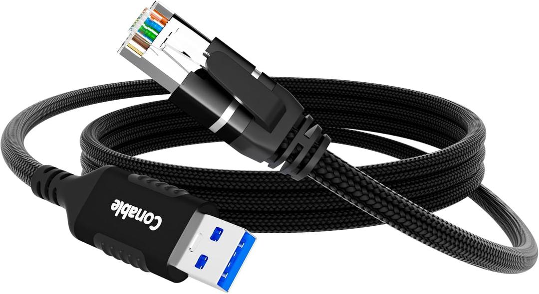 USB to Ethernet Cable 6 FT, USB 3.0 Type A to RJ45 Cable, USB to Network Internet LAN Adapter, Gigabit, Directly Connected, Aluminum, Braided, Compatible with Laptop, PC, Switch and More
