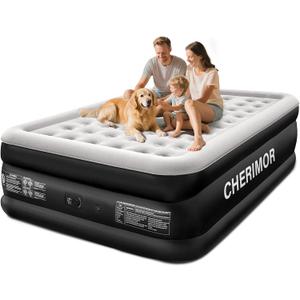 King Size Air Mattress with Built-in Pump, 18" Raised Comfort, 48Hr Leak-Proof Test, Upgraded Honeycomb Pillar Design, Blow Up Mattress Supports 1000 lbs, 3-Min Inflation for Home Guest Room Camping (Black)
