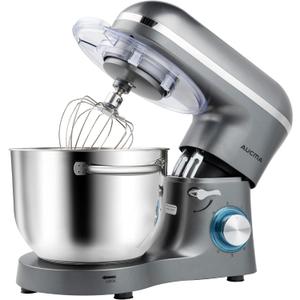 Aucma Stand Mixer,6.5-QT 660W 6-Speed Tilt-Head Food Mixer, Kitchen Electric Mixer with Dough Hook, Wire Whip & Beater (6.5QT, Gray)