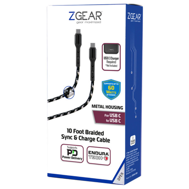 ZGEAR Metal Housing For USB C 10 Foot Braided Sync & Change Cable