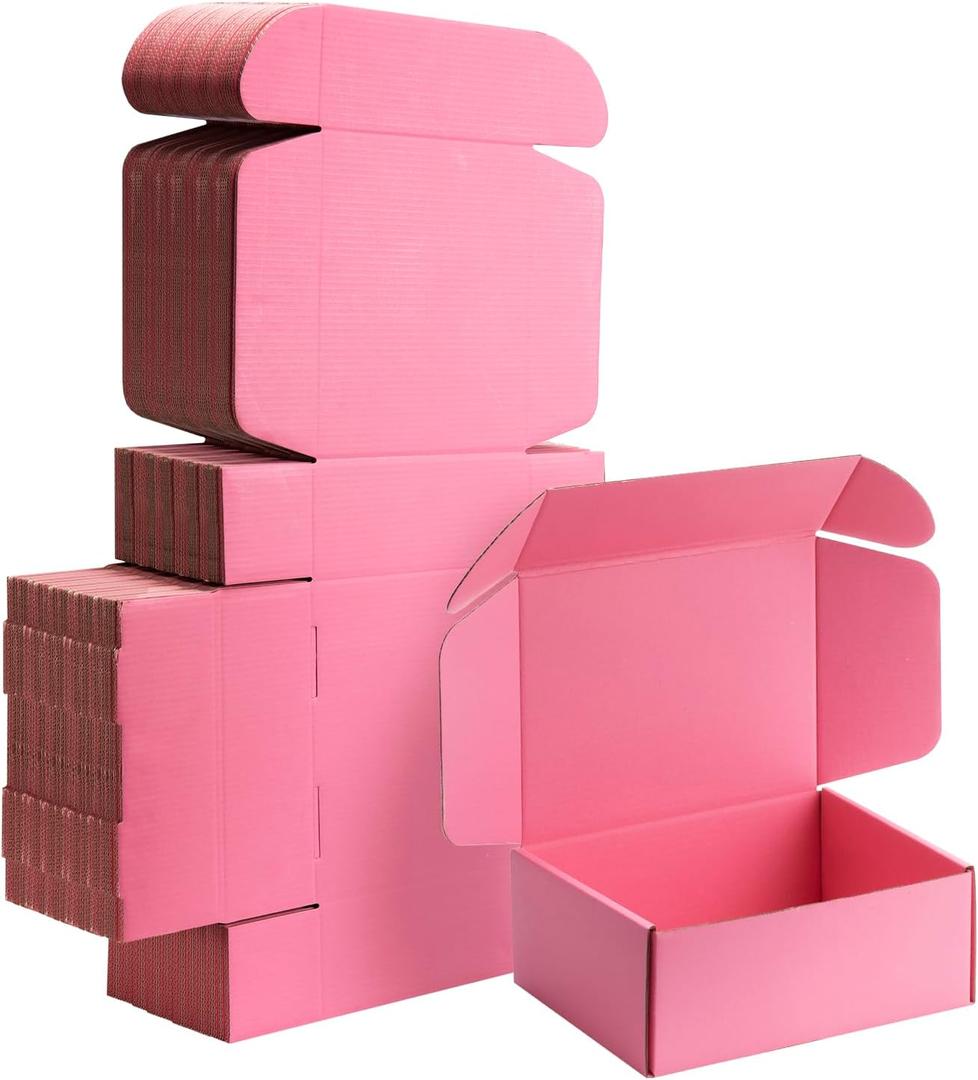 8x6x3 Pink Small Shipping Boxes - 25 Pack Corrugated Cardboard Mailer Boxes for Packaging, Mailing, Gift Giving | Sturdy, Recyclable, Perfect for Small Business Supplies, Ecommerce