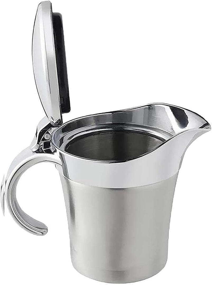 Double Insulated Gravy Boat Stainless Steel Sauce Jug with Hinged Lid