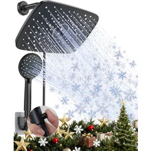 Veken 11.8 Inch Rain Shower Head with Handheld- High Pressure Dual Shower Heads with 5 Modes Handheld Spray Combo- Wide Rainfall Showerhead with Hose, Bathroom Accessories, Matte Black