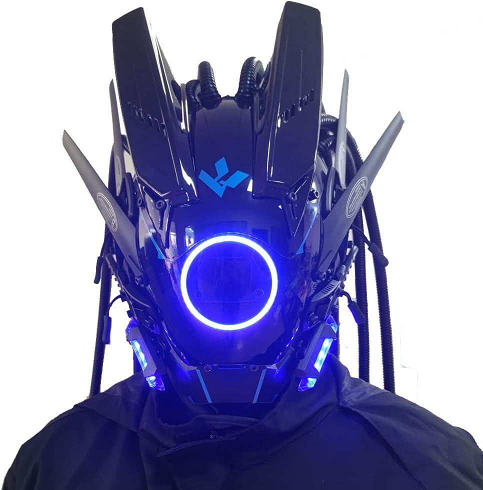 KYEDAY Punk Mask Cosplay for Men, Round Light with Braids Mask Cosplay Halloween Fit Party Music Festival Accessories (Blue)