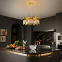Crystal Chandeliers for Dining Room Lights Fixtures, 12 Lights Luxury Gold Modern Chandeliers for Bedroom, 2-Tier Round Crystal Lighting Fixtures for Living Room Entryway Kitchen Island D20 Inch