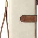 GOIACII Womens Wallets Large Capacity Credit Card Holder Rfid Wallet Women Double Zipper Pocket Leather Bifold Ladies Wristlet Clutch Wallet (A04-Beige Brown)
