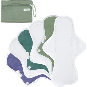 Langsprit Reusable Sanitary Pads for Women, Feminine Pads for Women Regular Absorbency Cotton Washable Cloth Menstrual Pads 6pcs Set with Mini Wet Bag Leakfree and Periods (Large)