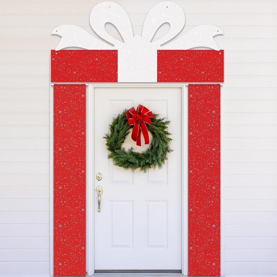 VitalCozy Christmas Porch Door Cover Banner Decorations Christmas Door Cover Sign Archway Banner Red Snowflake Hanging Porch Sign for Xmas Winter Holiday Theme Party Supplies Home Wall Dooryard Decor