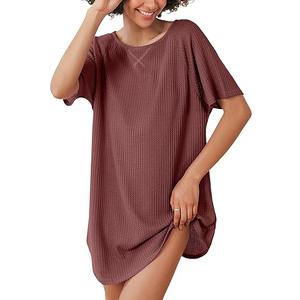 Ekouaer Women's T-Shirt Nightgown Waffle Knit Short Sleeve Sleepshirts Comfy Casual Cover Ups, Size: L