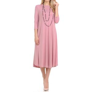 iconic luxe Women's Swing Midi Dress – 3/4 Sleeve Flowy A-Line Tunic – Soft, Stretchy, Comfortable, and Versatile (Large, Rose)