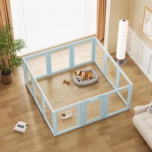 Clear Acrylic Dog Playpen with Door - 24 Inch Tall Puppy Playpen - Easy Assemble Pet Fence - 12 Panel Indoor Dog Play Pen for Puppies/Small (24 Inch High, 12 Panel)