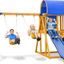 Sportspower Augusta Wooden Swing Set with Heavy Duty A-Frame & 6ft Double Wall Slide, Bonus Anchor Kit Included