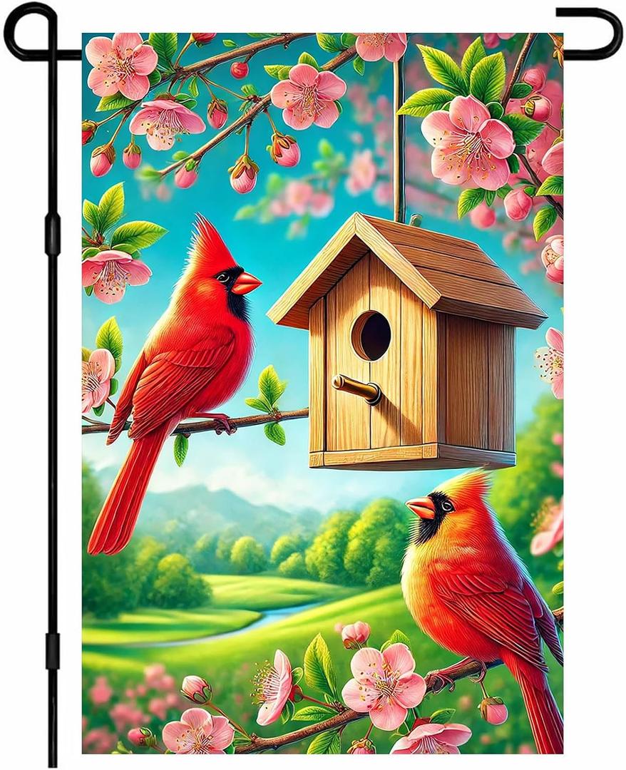 IVN Welcome Cardinals Red Bird Garden Flag 12x18 Inch Double Sided