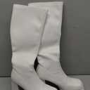 SOVANYOU Black Leather Boots Platform Boots for Women Fashion Square Toe Chunky Block Heeled Boots Side Zip (7, Matte White)