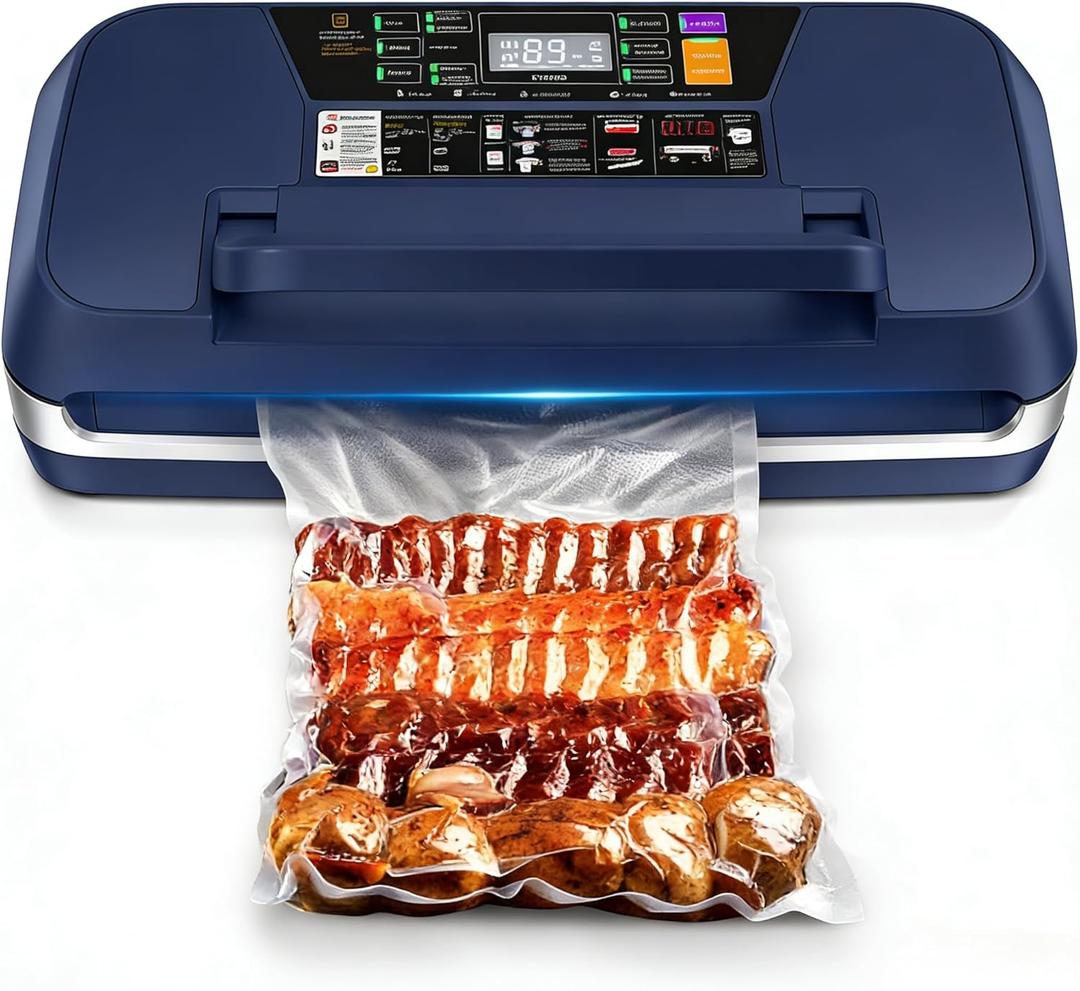 95kPa Commercial Auto Vacuum Sealer w/Cutter, Kit(10Bags&Rolls), Blue