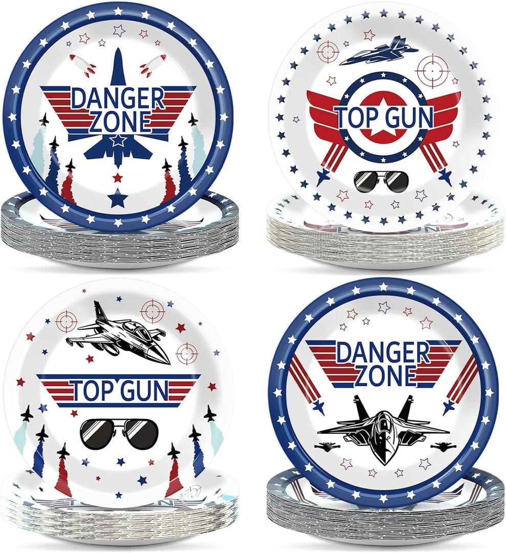 48Pcs Fighter Jet Pilot Birthday Party Paper Plates for Airplane Aviation Party Supplies 7" Fighter Jet Pilot Themed Birthday Party Disposable Plates for Kids Birthday Baby Shower Party Decorations