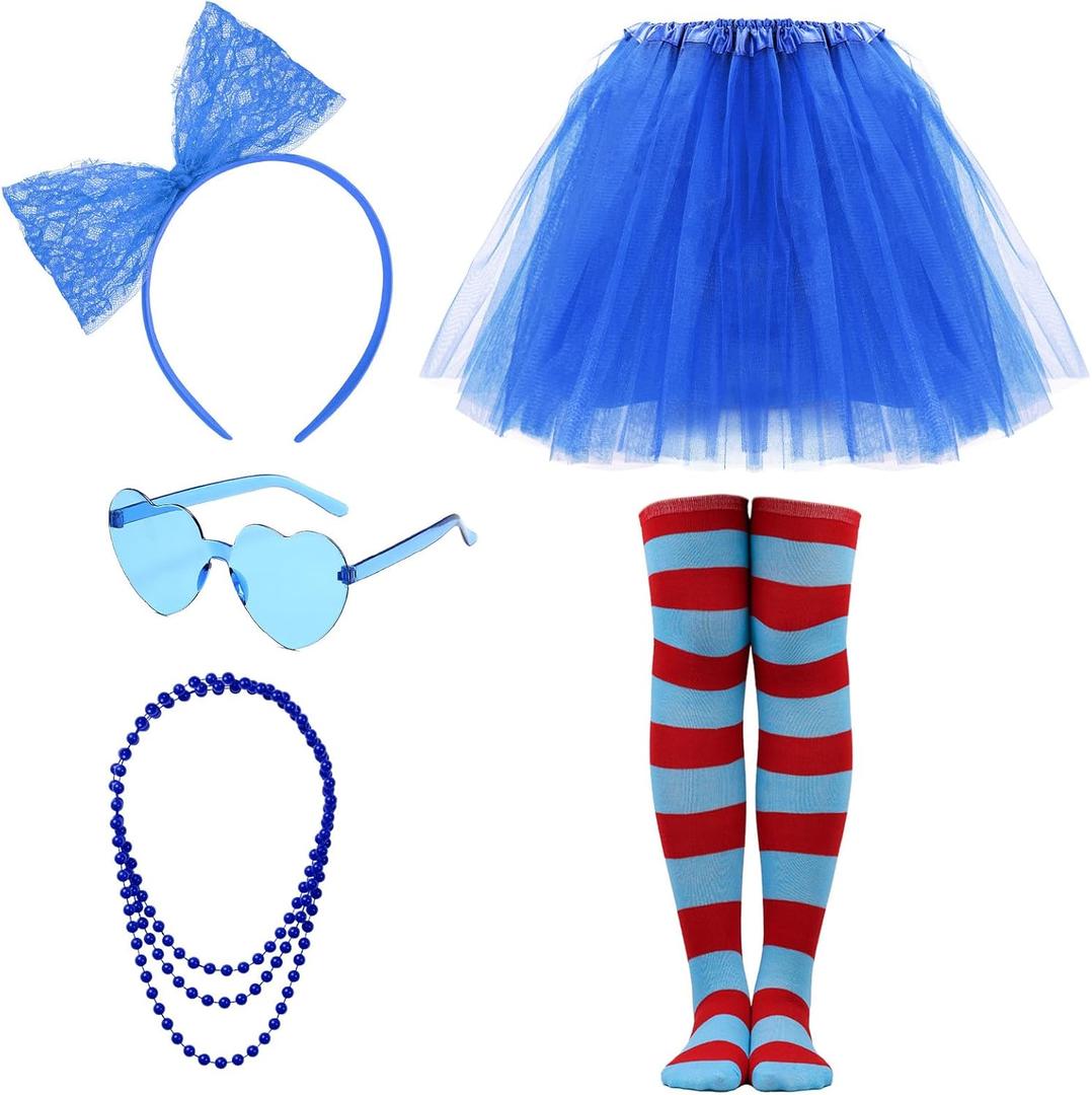 5Pcs/Set Women Tutu Costume Accessories Set 4 Layered Tulle Tutu Skirt Bow Headband Sets for Women Party Supplies (Dark Blue)