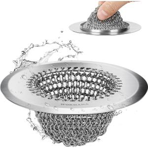 Sink Drain Strainer, Anti-Slip Flexible Chainlink Sink Strainer with 304 Stainless Steel, Upgraded Clog-Free Kitchen Sink Strainer, Easy-Clean Sink Catcher Strainer for Garbage Disposal