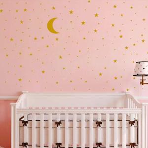 Moon and Stars Wall Decal Vinyl Sticker, Removable Children Kids Art DIY Sticker Mural for Boy Girls Baby Room Decoration Good Night Nursery Wall Decor Home House Bedroom Design (Golden)